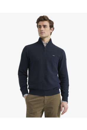 Structured Zip Mock Sweater 100% Cotton Heren