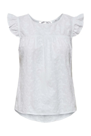 Loose Fit O-Neck CAP Sleeves (C/S) Elegante top met O-hals en CAP mouwen en ruches
