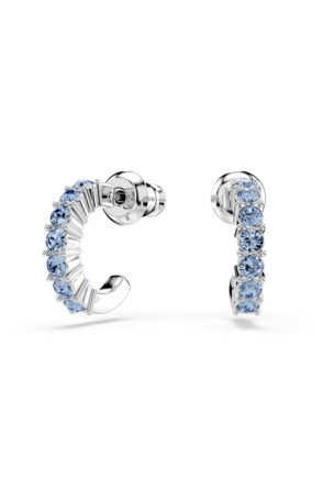 Mini Hoop Pierced Earrings OU Open Rhodium shiny Light Sapphire
