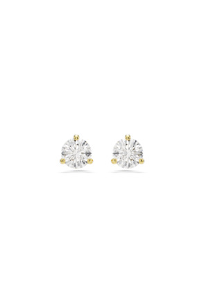 Solitaire Pierced Earrings Stud OU Gold shiny Clear Crystal & Effect