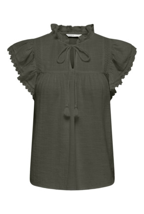Regular Fit V-Neck Short Sleeves (S/S) Jeugdige vrouwelijke top met V-hals en kanten detail