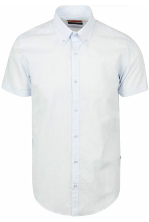 Suitable Korte Mouwen Overhemd Cotton Slub Lichtblauw