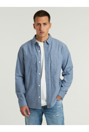 Chasin Heren Lange Mouw Overhemd Blauw Cooper Chambray