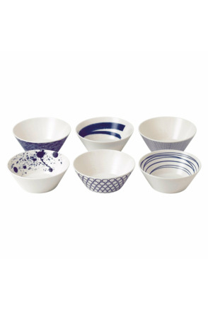 Pacific Bowl 16cm 6.3in, Blue Mixed Patterns, Set of 6