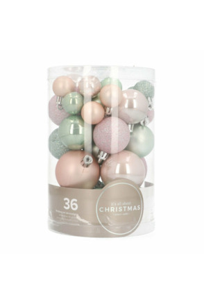 36 kleine kunststof kerstballen romantic pastels in koker