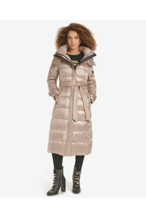 Contrasterende maxi puffer met riem