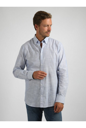 Suitable Overhemd Cotton Slub Streep Blauw