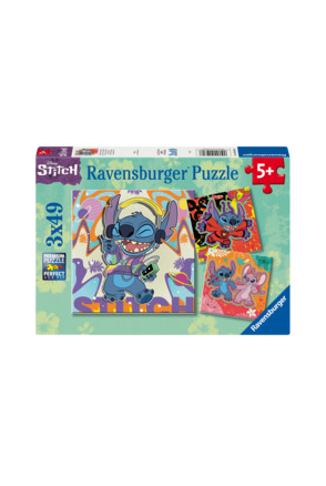 Ravensburger puzzel Disney Stitch - Drie puzzels - 49 stukjes - kinderpuzzel