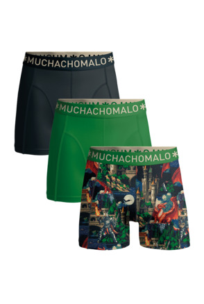Heren 3-Pack Boxershorts Print/Effen Print/Green/Black