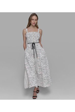 SLEEVELESS A-LINE SCRIPT DRESS