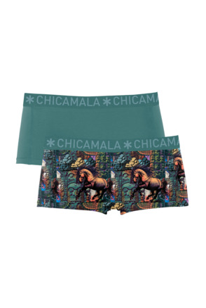Meisjes 2-pack Boxer Shorts Print + Uni Print/Green