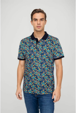 Suitable Polo Bloemen Donkerblauw