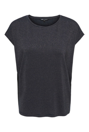 Regular Fit O-Neck Short Sleeves (S/S) Basic top met V-hals en glitterdetail