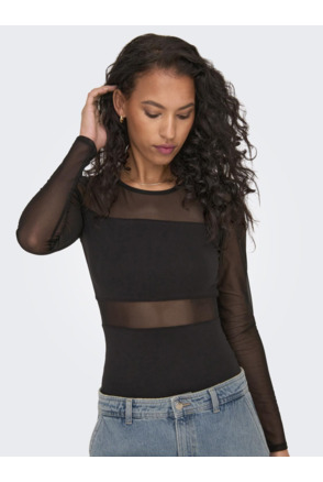 O-Neck Long Sleeves (L/S) Vrouwelijke top rompertje met lange mouwen en knoopsluiting
