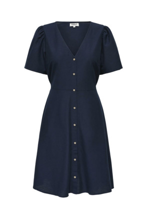 Regular Fit V-Neck Short Sleeves (S/S) Regular fit jurk met cutline in de taille en volume mouwen