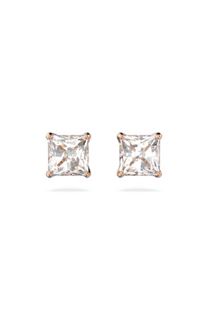 Stilla Square Attract Pierced Earrings Square Rose Gold shiny White