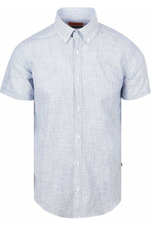 Suitable Korte Mouwen Overhemd Cotton Slub Streep Blauw
