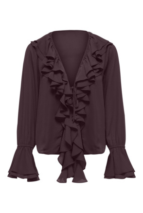 Regular Fit V-Neck Long Sleeves (L/S) Blouse met ruches en volumineuze mouwen