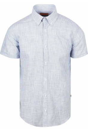 Suitable Korte Mouwen Overhemd Cotton Slub Streep Blauw