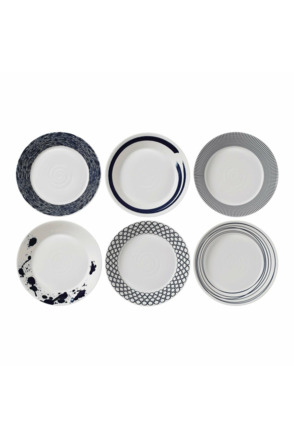 Pacific Pasta Bowl 23cm 9in, Blue Mixed Patterns, Set of 6