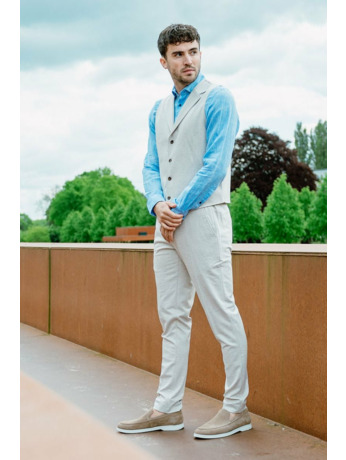 Suitable Pantalon Jersey Zandkleur Ruit