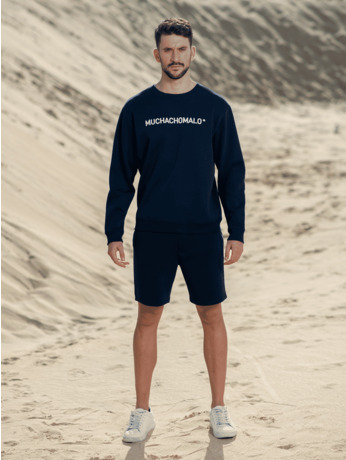 Mannen Wit Geborduurde Trui Marineblauw