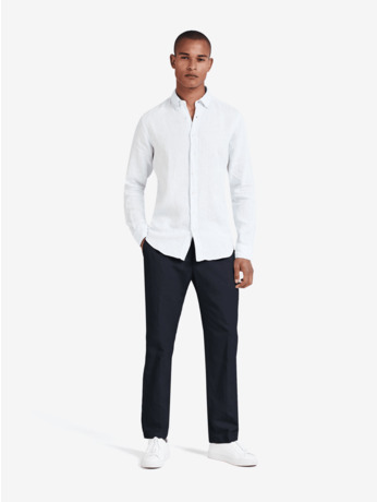 No Label Heren Overhemd Navy Destin Katoen-Linnen