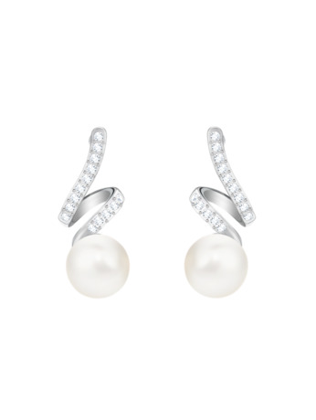 Gabriella Pierced Earrings Pearl OU Rhodium shiny Crystal White Pearl Crystal
