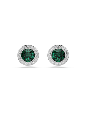 Una Angelic Pierced Earrings Round Rhodium shiny Emerald Crystal