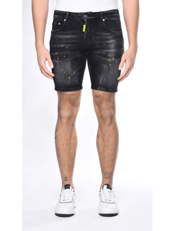 BLACK DISTRESSED SHORT NEON YELLOW