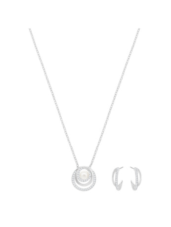 Fresh Set Pearl OU Rhodium shiny Crystal White Pearl Crystal