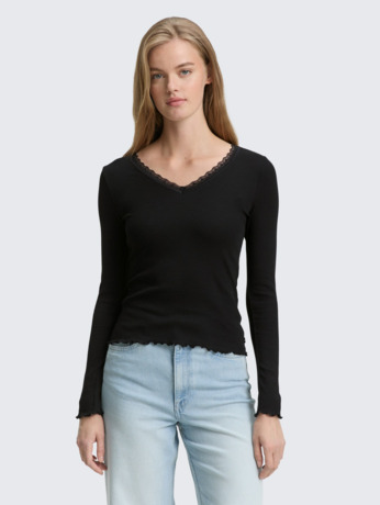 Shirt met lange randen en randen