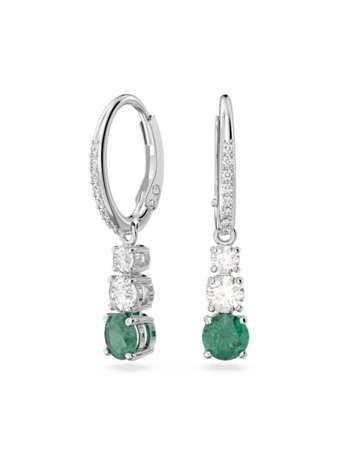 Stilla Round Attract Pierced Earrings Drop Rhodium shiny Emerald Green White
