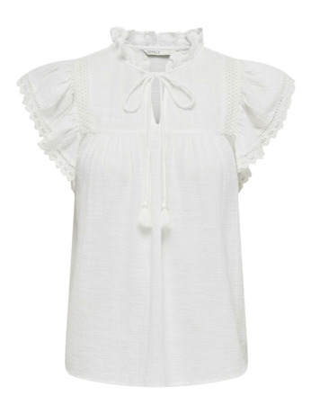 Regular Fit V-Neck Short Sleeves (S/S) Jeugdige vrouwelijke top met V-hals en kanten detail