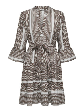 Regular Fit V-Neck 3/4 Sleeves (3/4) Korte jurk met V-hals en strikceintuur