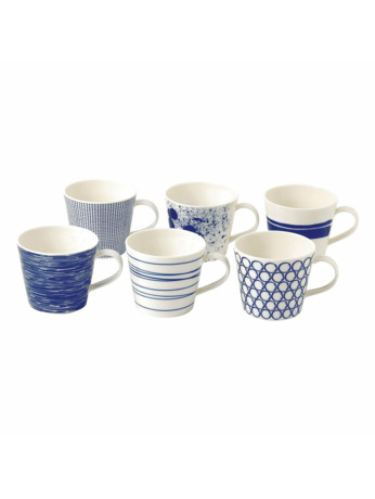 Pacific Mug 400ml 13.5oz, Blue Mixed Patterns, Set of 6