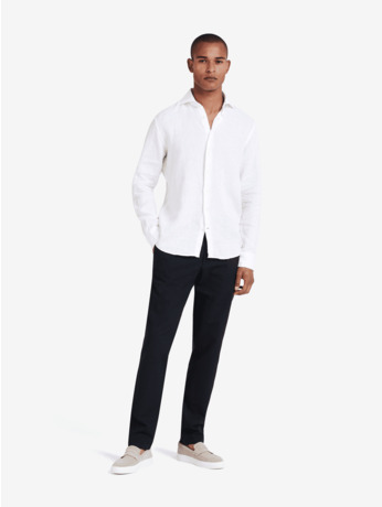 No Label Heren Stretch Broek Navy Diego Cotton-Linnen