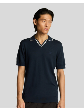 Tipped Knitted Open Collar Polo
