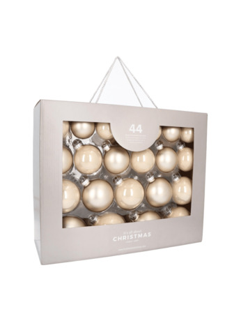 Glazen kerstballen 44 st | Champagne | 5-8 cm | In koffer