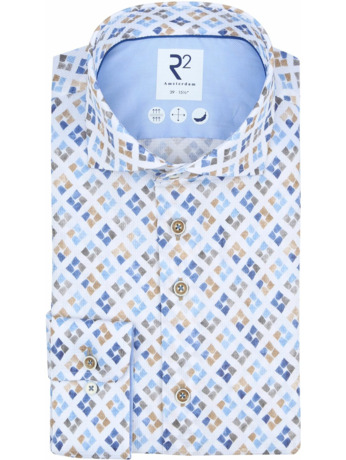 R2 Overhemd Print Blauw Groen