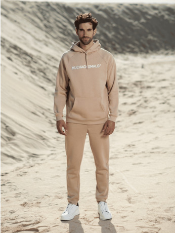 Mannen Witte Borduurwerk Hoodie Zand