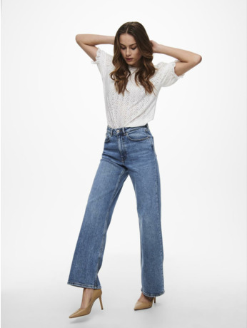 Wide Leg Fit Jeans met wijde pijpen en hoge taille en zakken aan de voorkant
