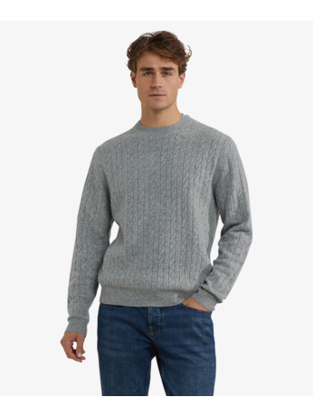 Cable Crew Neck Sweater 100% Lambswool Heren