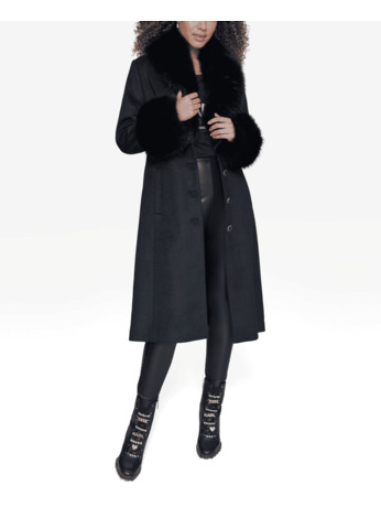 Belted coat with fur detail