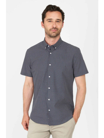 Suitable Short Sleeve Overhemd Print Navy