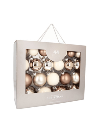 Moderne Scandi Natural kerstballenset 44 stuks in handige box