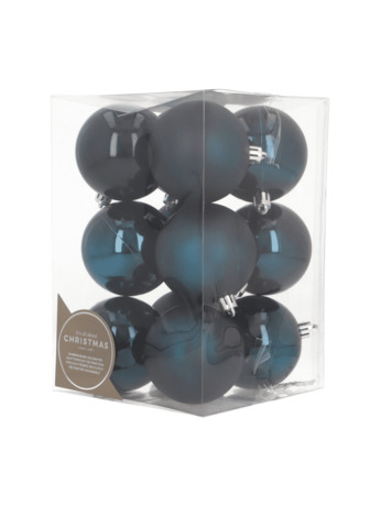 12 donkerblauwe kerstballen in handige box