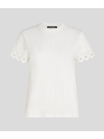 BRODERIE SLEEVE JERSEY T-SHIRT