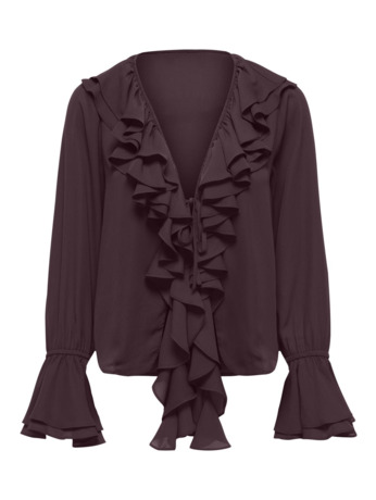 Regular Fit V-Neck Long Sleeves (L/S) Blouse met ruches en volumineuze mouwen
