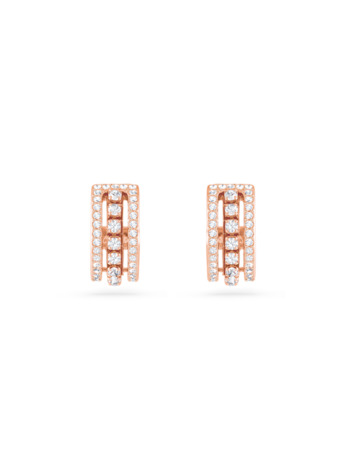 Hyperbola Spin Pierced Earrings Hoop Rose Gold shiny White Crystal